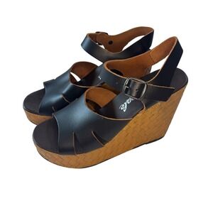Free People Black Leather Woven Platform Wedge Sandals EU 39 US Size 8.5 Boho